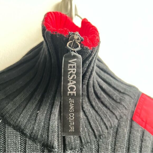 VTG Versace Jeans Coture Full Zip Ribbed Long Sleeve Sweater jacket Mens XXL - Picture 7 of 16